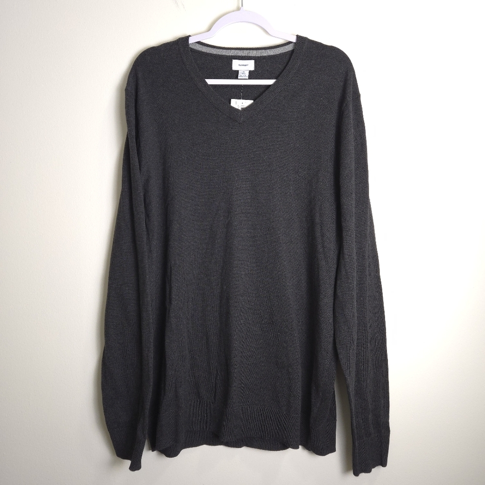 Old Navy Men's Charcoal Grey V neck Classic Cotton Blend Knit XL Tall